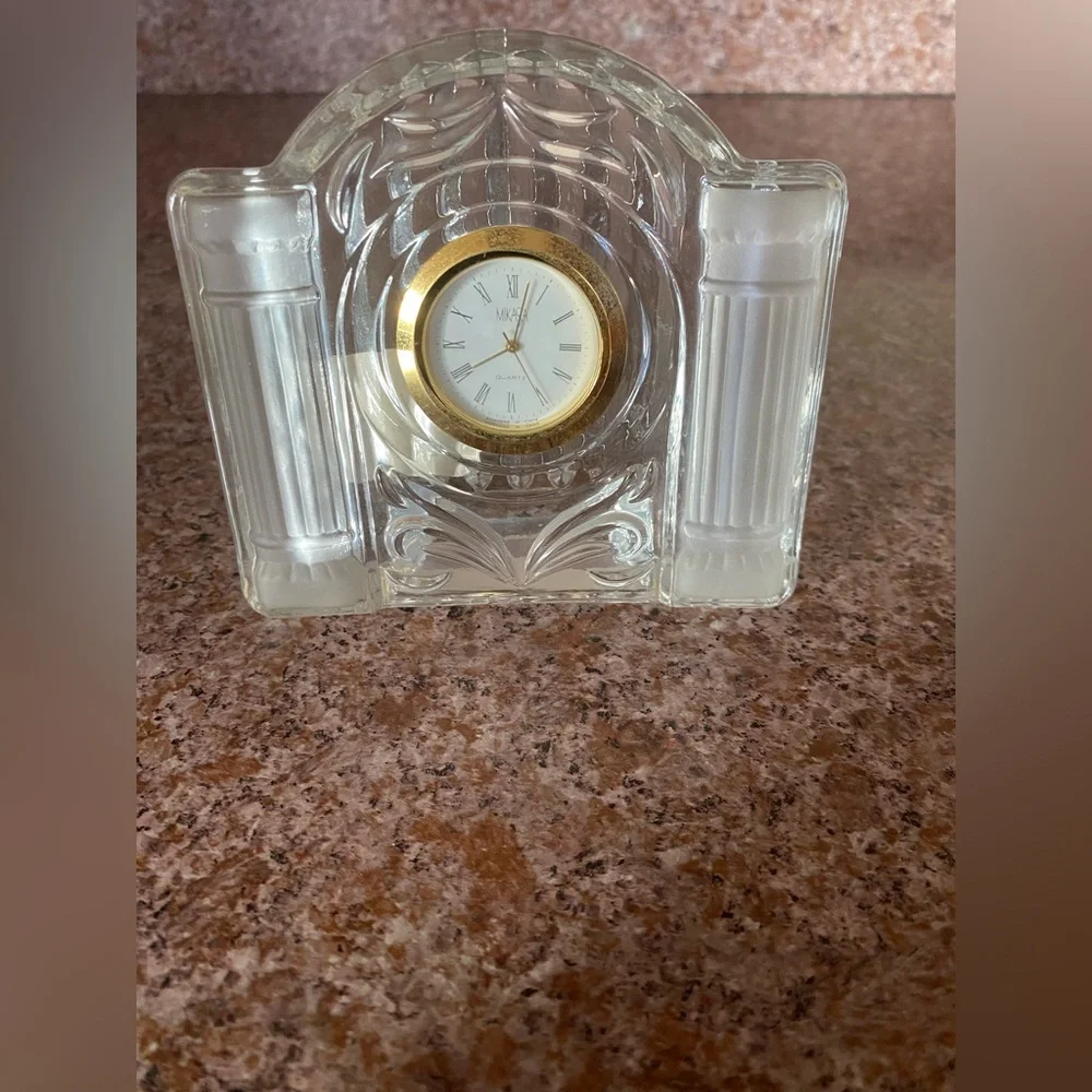 Clear Crystal Mantel Clock with Gold-Tone Bezel